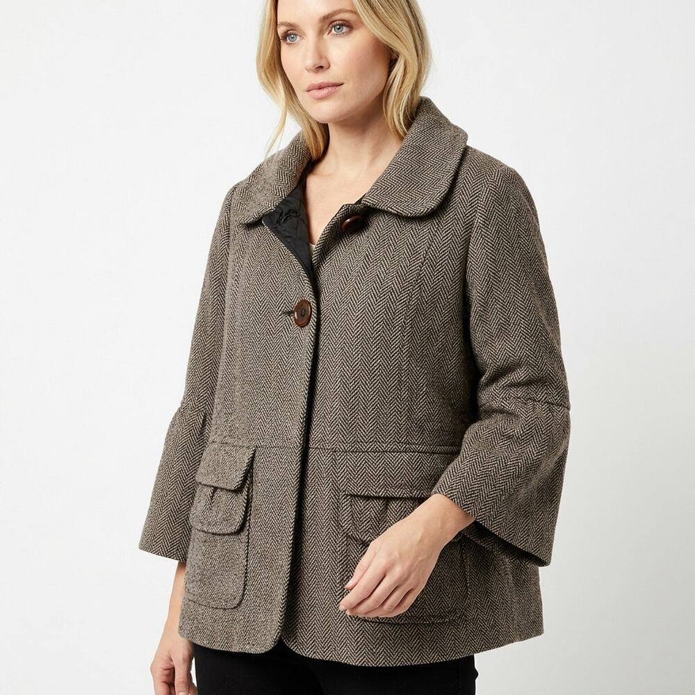 Joujou 5443XC Wool Blend Brown Herringbone Lined Jacket Women Size 2X
